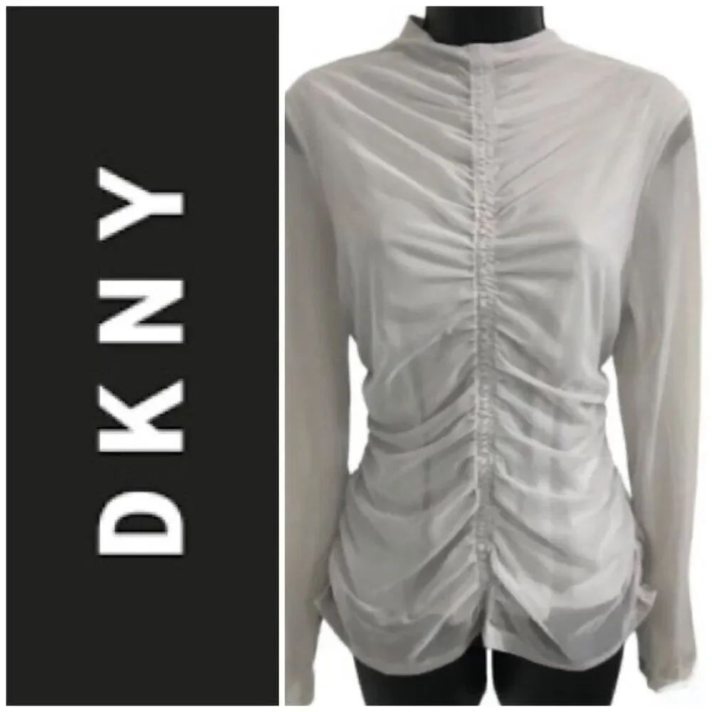 DKNY - NWT - 🎉HP🎉 L Sz XS BodyCon Ruched All-Over-Mesh Long Sleeve Funnel Neck